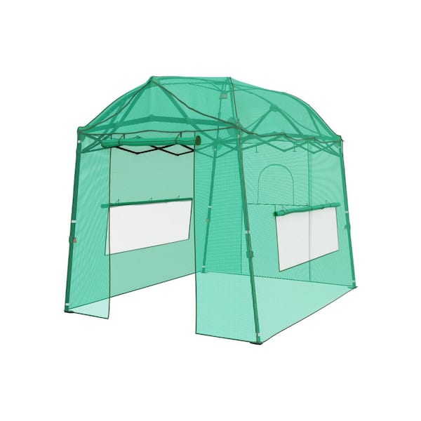 6.9 ft. W x 8.5 ft. D x 7.2 ft. H Pop-Up Iron Frame and PE Fabric Portable Easy-Setup Green Greenhouse with Roll-Up Door