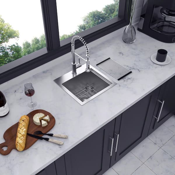 15 in. L x 15 in. W Drop-In Single Bowl 18-Gauge Stainless Steel Kitchen Sink in Brushed Nickel