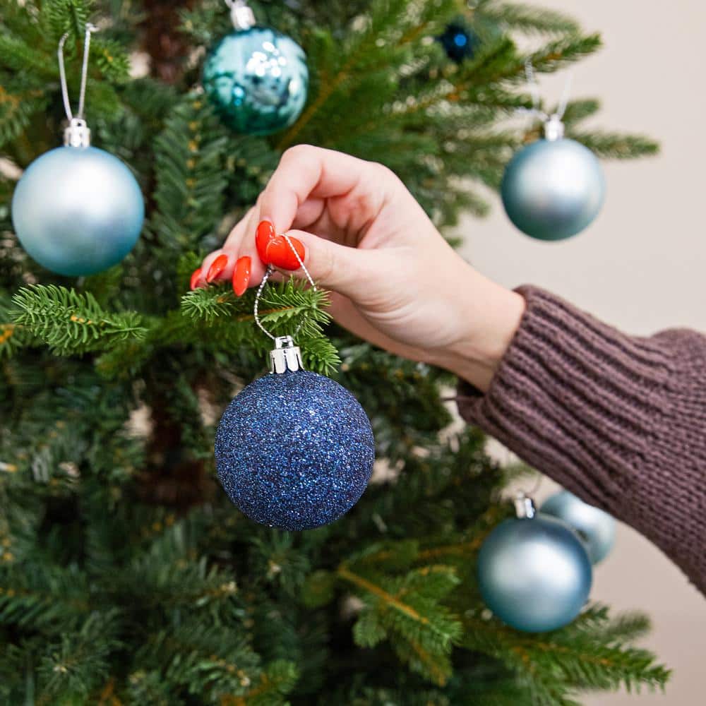 Turquoise and Blue Shatterproof Plastic Christmas Ornament Set, 24 Count