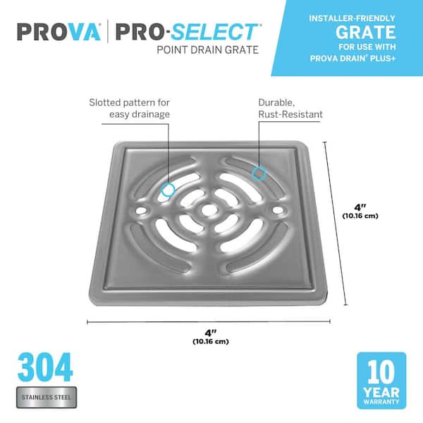 4 in. W x 4 in. L Prova Pro-Select Shower Kit Drain Grate-Legacy-STS