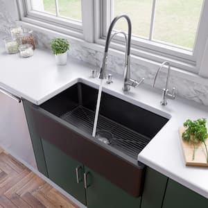 Farmhouse Fireclay 33 in. Single Bowl Kitchen Sink in Black Gloss