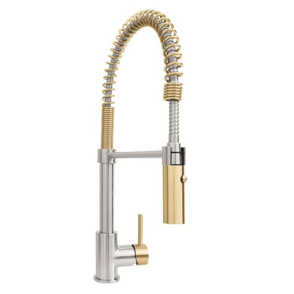 Autograph Edition 10.5 in. Sierra Pull Down Spring Single Handle Kitchen Faucet in Brushed Nickel and Champagne Bronze