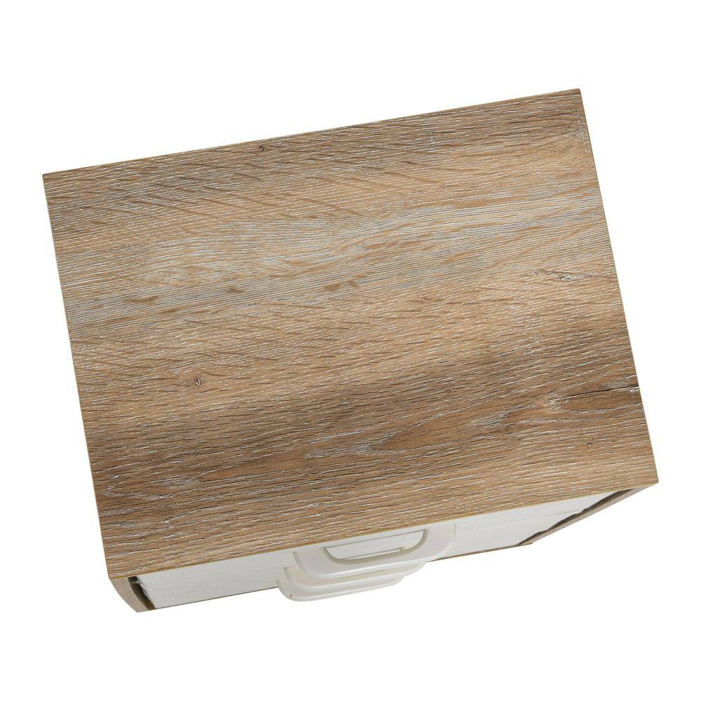 Coastal Oak 3-Drawer Storage Chest with Beige Fabric Drawers