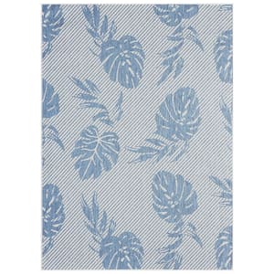Palm Silver/Blue 8 ft. x 10 ft. Indoor/Outdoor Area Rug