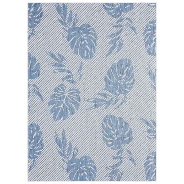 Tommy Bahama Palm Silver/Blue 8 ft. x 10 ft. Indoor/Outdoor Area Rug