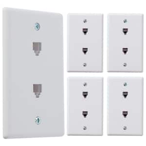 White 1-Gang Telephone Data Jack Wall Plate, 6P4C, for RJ11 Telephone Cables, Double Port (5-Pack)