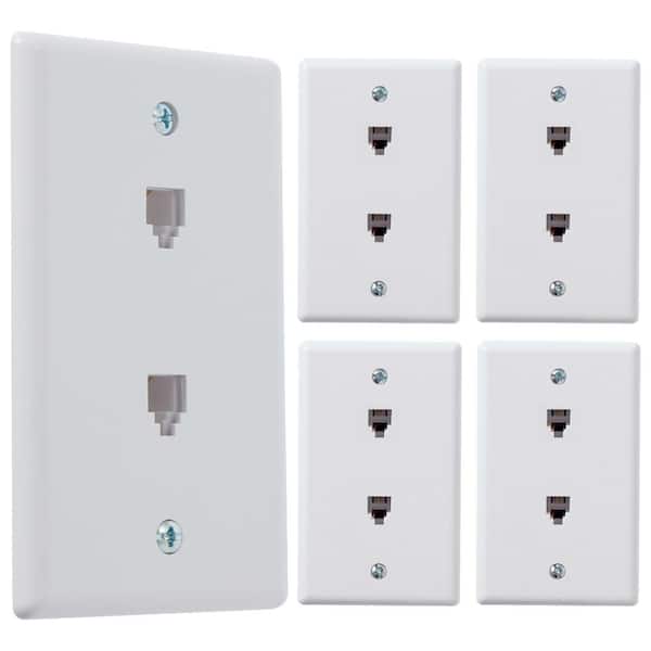 Newhouse Hardware White 1-Gang Telephone Data Jack Wall Plate, 6P4C, for RJ11 Telephone Cables, Double Port (5-Pack)