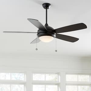 Discus Ornate 52 in. Traditional Integrated LED Indoor Matte Black Ceiling Fan with Black Blades, 3000K Light Kit