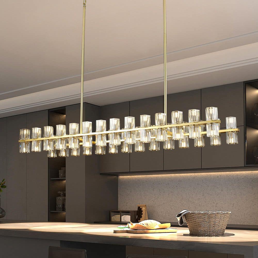 56-Light Gold Modern Large Linear Crystal Chandelier for Dining Room, Living Room, Foyer price history on PriceWatchPro