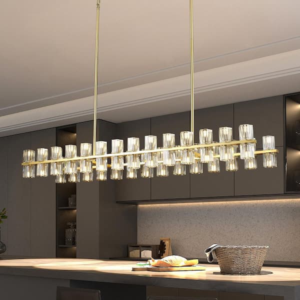 ADSENSTY 56-Light Gold Modern Large Linear Crystal Chandelier for
