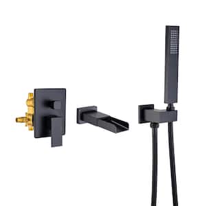 Single Handle 1-Spray 2 GPM Wall Mount Roman Tub Faucet with Handheld Shower in Matte Black