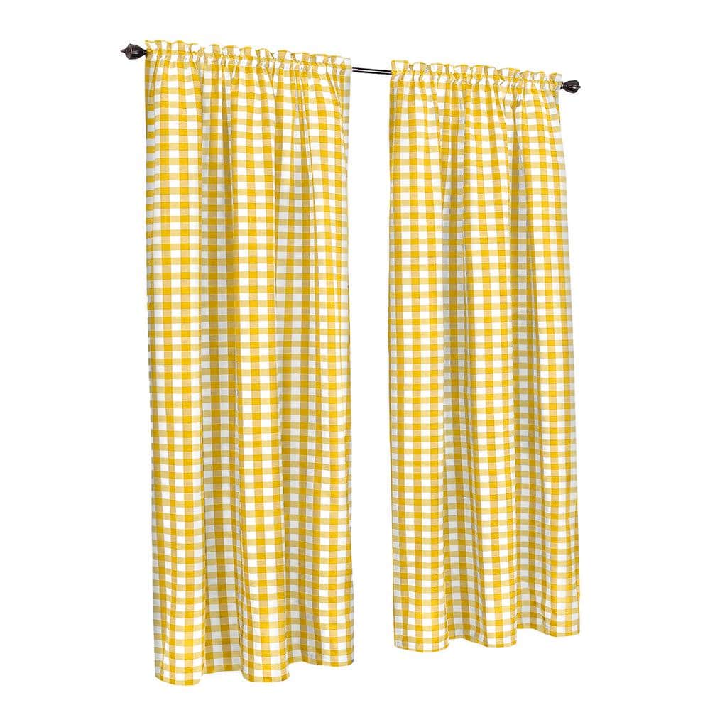 Yellow Buffalo Check Cotton Rod Pocket Curtain Panel, 42 x 84