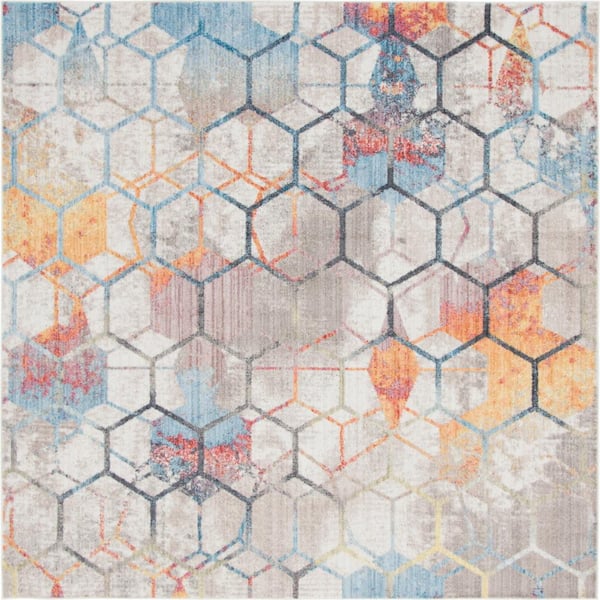 Unique Loom White 8 ft. x 8 ft. Rainbow Area Rug