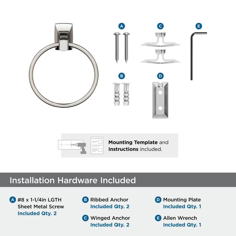Brushed Nickel 7-7/16 Inch Wall Mounted Towel Ring