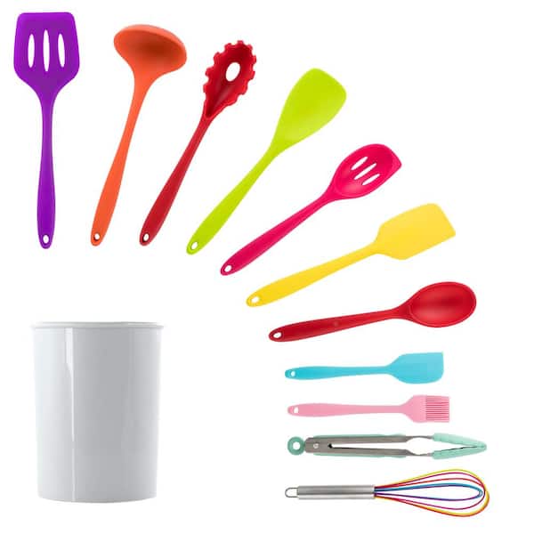 Cook with Color Silicone Kitchen Utensils 5 Piece Set - Spoon, Spatula,  Tongs, Whisk & Turner 