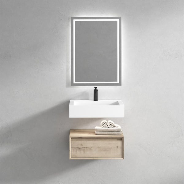 BV Better Vanity Alysa 24 in. W. x 20 in. D x 23 in. H Single Sink Floating Bath Vanity in Light Oak with White Acrylic Top