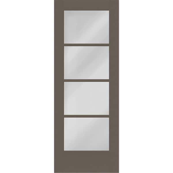 Steves & Sons Legacy 32 in. x 96 in. Universal Handing Icon 4-Lite Modern Clear Glass Kindling Fiberglass Front Door Slab