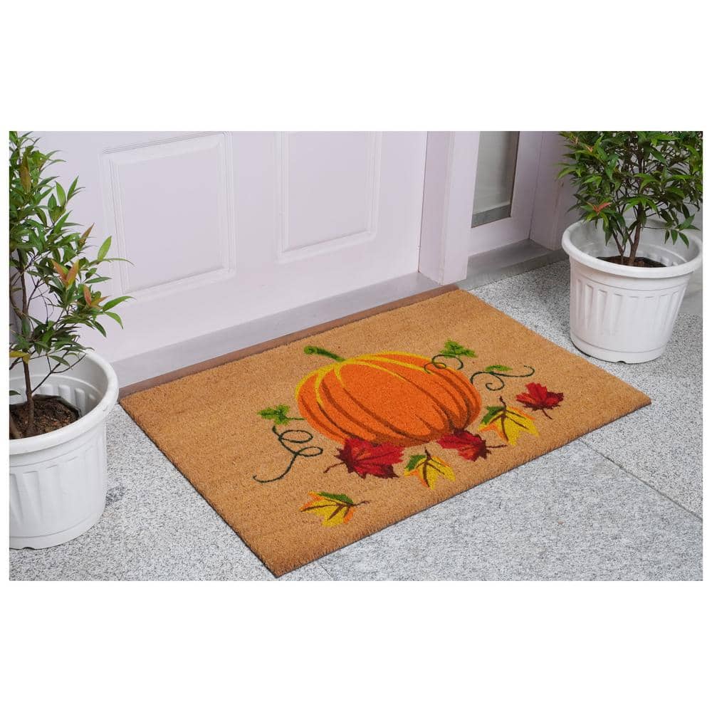Nature's Bounty Multicolor Coir Outdoor Doormat with Pumpkin Design