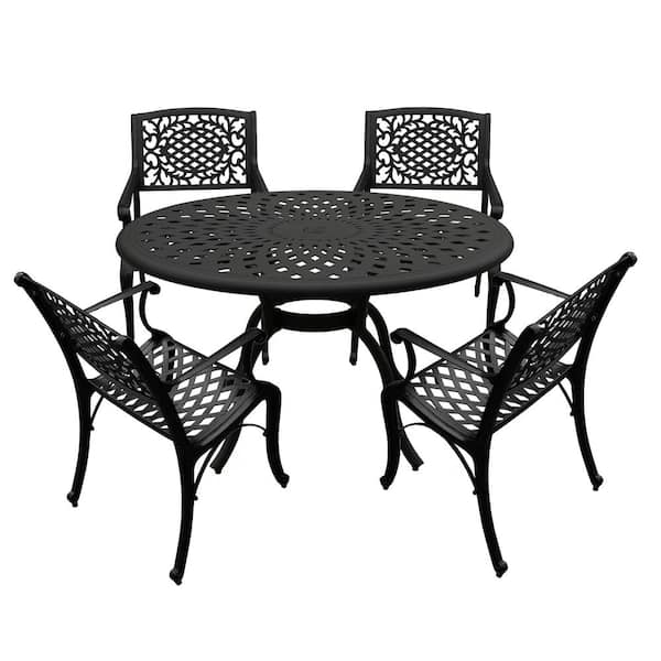 Oakland Living Black 5-Piece Aluminum Round Mesh Outdoor Dining Set with 4-Chairs