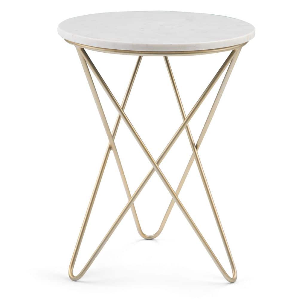 Gabon 18" White Marble and Gold Metal Round End Table