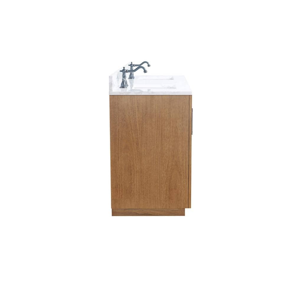 72" Tan Poplar Wood Double Sink Vanity with Arabescato White Marble Top