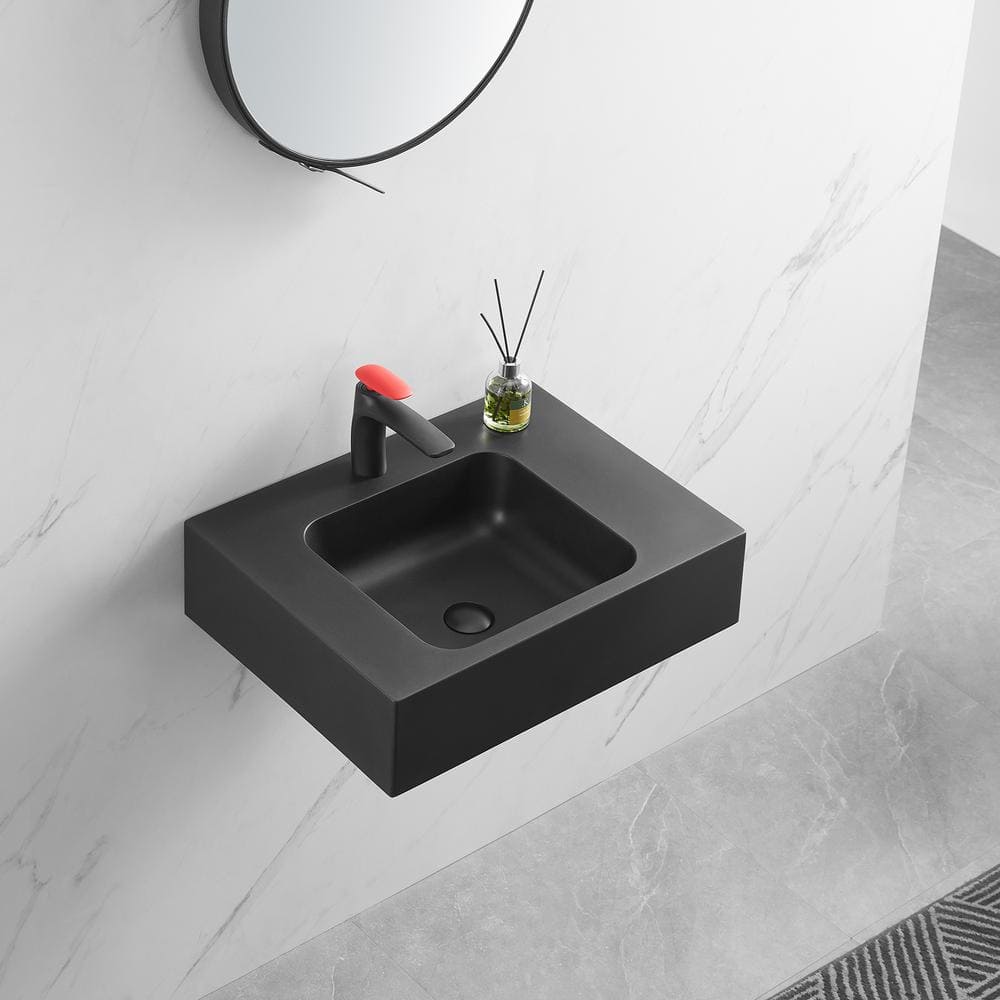 Matte Black Granite Wall-Mount Square Bathroom Sink