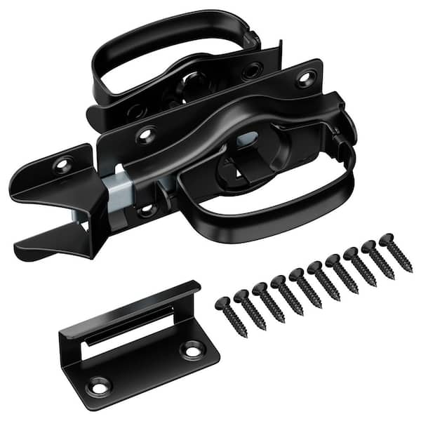 Steel Barn Door Latch Shed Gate Handle Heavy Duty Double Sided Padlock Hole Rustproof Black for Indoor Outdoor