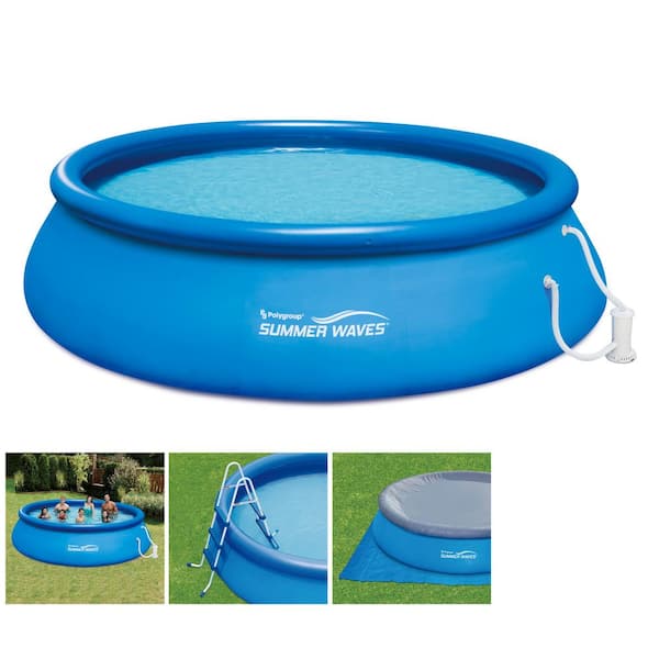 Summer Waves Inflatable Ring Quick Set 15 ft. x 42 in. D Round Above Ground Pool with RX1000 Filter Pump System
