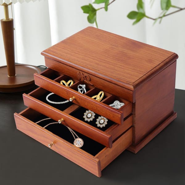 YIYIBYUS Vintage Wooden Jewelry Storage Box with Soft Velvet OT-ZJGJ-4876 -  The Home Depot