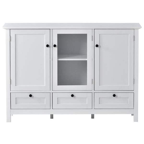Unbranded 44.9 in. W x 14.8 in. D x 31.1 in. H White Bathroom Storage Linen Cabinet with 3-Doors, 3-Drawers