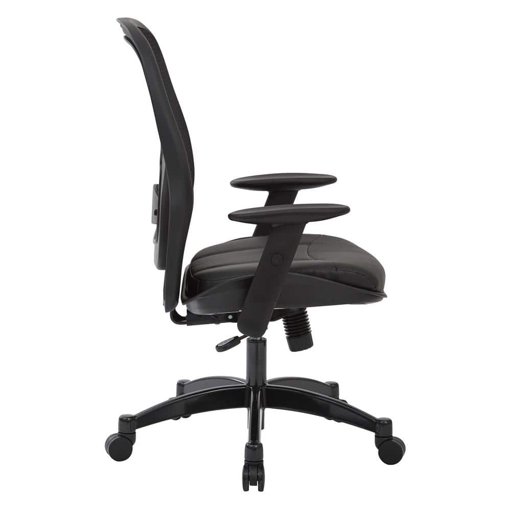 Ergonomic High-Back Executive Mesh Chair with Leather Seat and Adjustable Arms