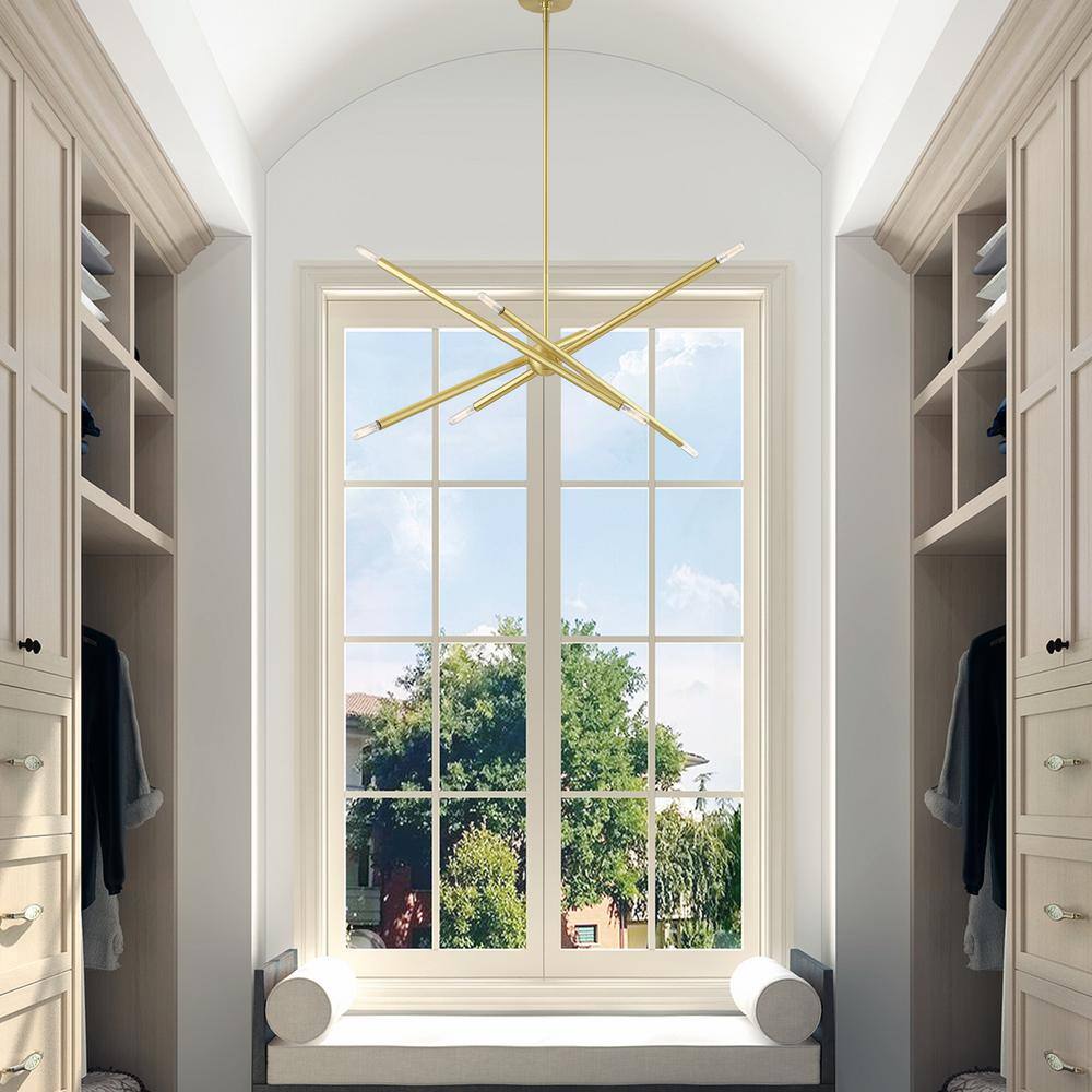 Soho Satin Brass 8-Light Linear Chandelier with Crystal Accents