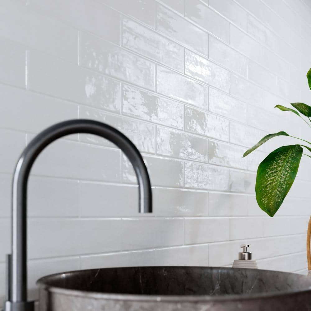 Cyra White Polished Ceramic Subway Wall Tile 2.95 x 11.81