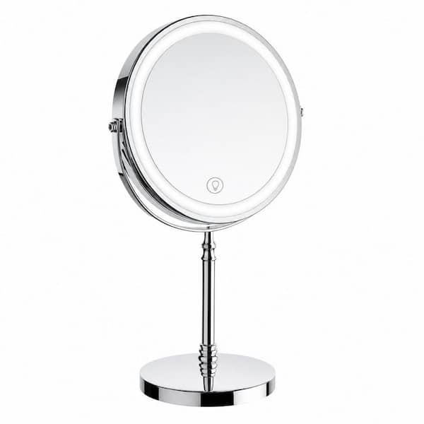 8 in. W x 15 in. H Rechargeable Double Sided Magnifying Vanity Mirror, Round Makeup Mirror with Lights, 360° Rotation