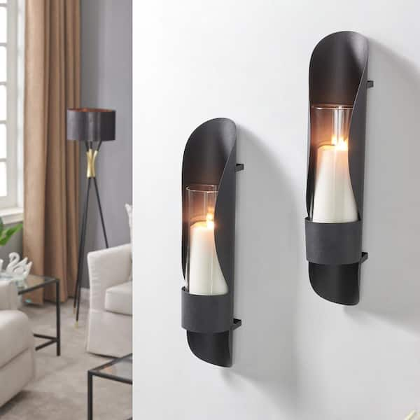 Danya B Newport Black Cylinder Candle Sconces Set Of 2 Se2137 The Home Depot