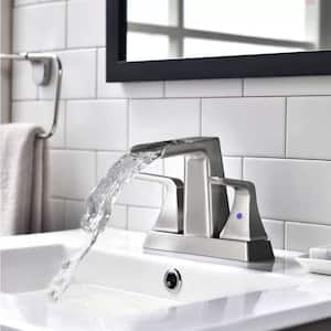 ABA 4 in. Centerset 2-Handle Bathroom Faucet Desk Mount Waterfall Lavatory Vanity Pop-Up Sink Drain in Brushed nickel