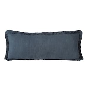 Unique Navy Blue 14 in. x 36 in. Neutral Fringe Solid Cotton Lumbar Indoor Throw Pillow