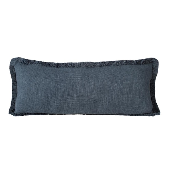 Unbranded Unique Navy Blue 14 in. x 36 in. Neutral Fringe Solid Cotton Lumbar Indoor Throw Pillow
