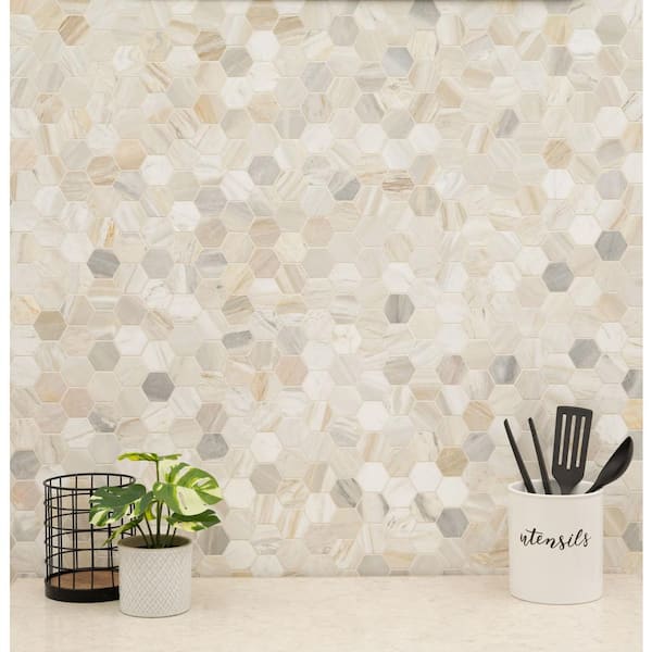Athena Gold Lola Geometric Pattern Polished Marble Mosaic Tile