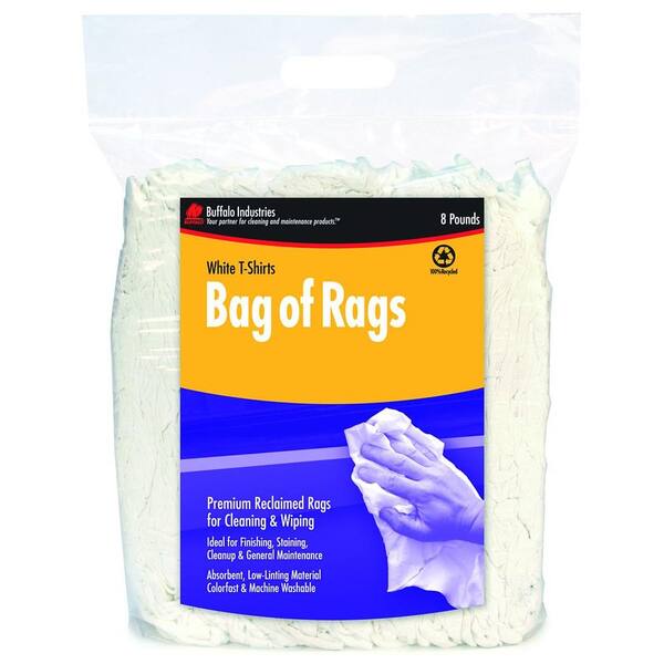 Buffalo Industries 8 lb. Recycled White Cloth Rags Compressed Poly Bag
