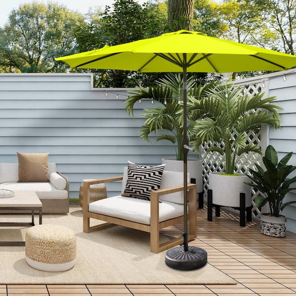 Peyton 9 ft. Market Patio Umbrella in Lime Green with Bronze Round Base