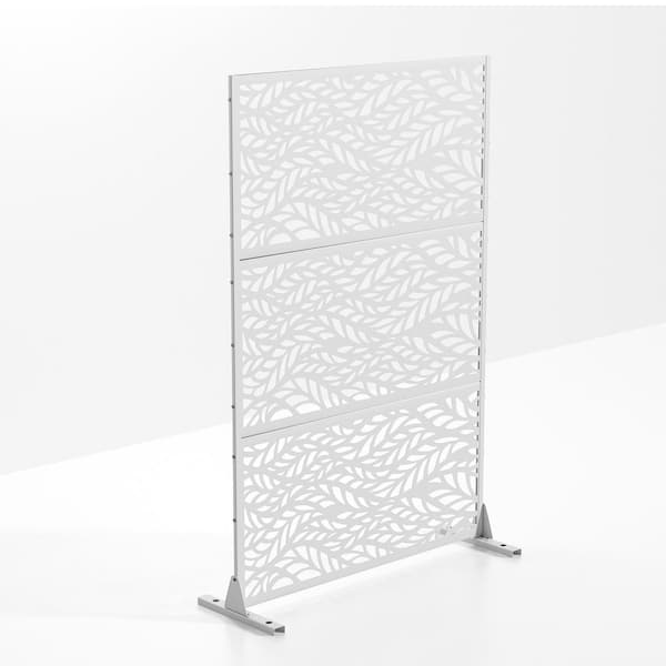 46.8 in. W x 71.37 in. H White Flowing Leaf shape Galvanized sheet Outdoor Private Screen Decorative Art Panel