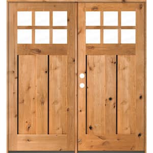 72 in. x 80 in. Craftsman Knotty Alder 6-Lite Clear Glass clear stain Wood Right Active Double Prehung Front Door