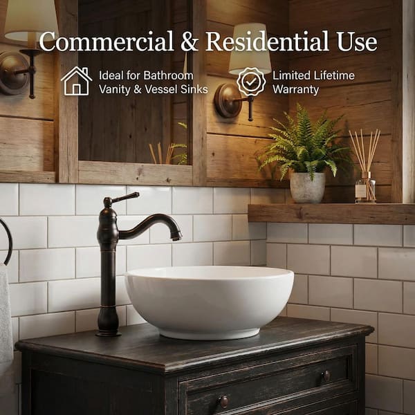 Single-Handle Single Hole Swivel Spout Bathroom Vessel Sink Faucet With Pop-up Drain Assembly in Oil Rubbed Bronze