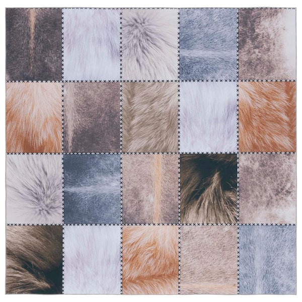 SAFAVIEH Faux Hide Beige/Brown 6 ft. x 6 ft. Machine Washable Plaid Solid Color Square Area Rug