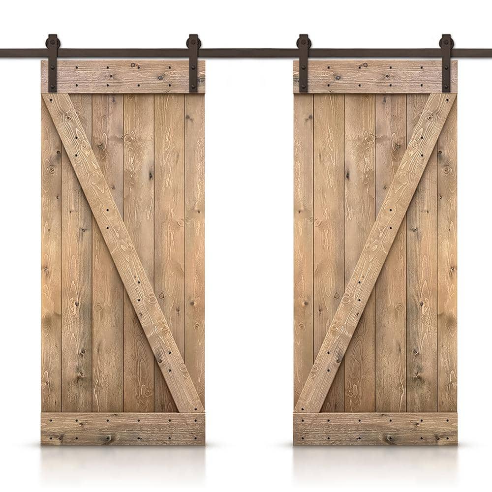 Z 48 in. x 84 in. Bar Series Light Brown Stained DIY Solid Pine Wood Interior Double Sliding Barn Door with Hardware Kit price history on PriceWatchPro