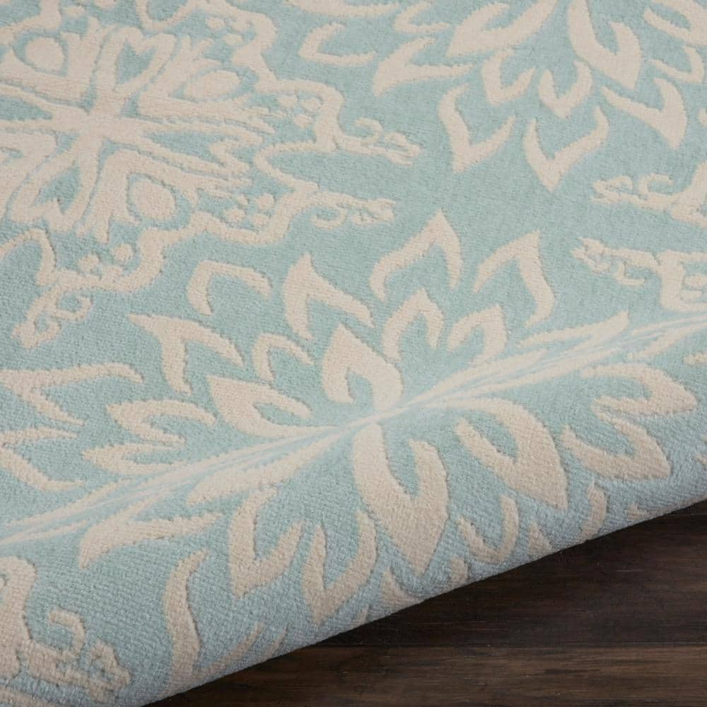 Ivory and Green Floral Synthetic Rectangular Rug 8' x 10'