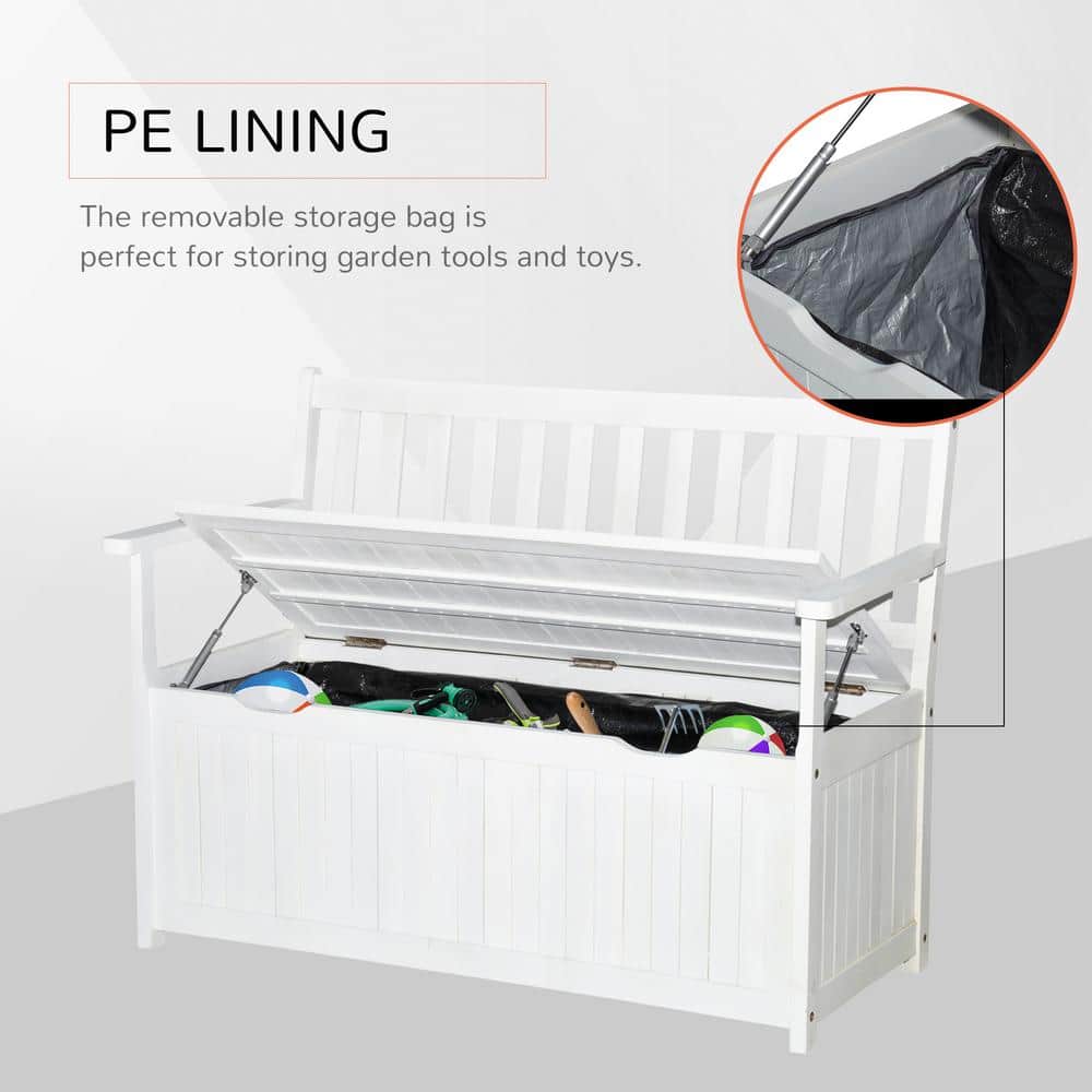 White Acacia Wood Outdoor Storage Bench with Waterproof Lining