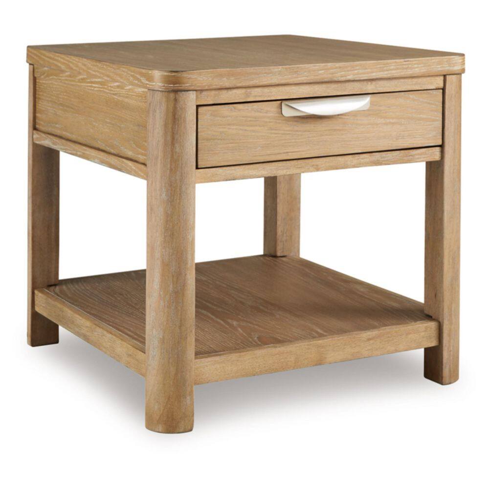 Light Brown Rectangular Wood End Table with Storage