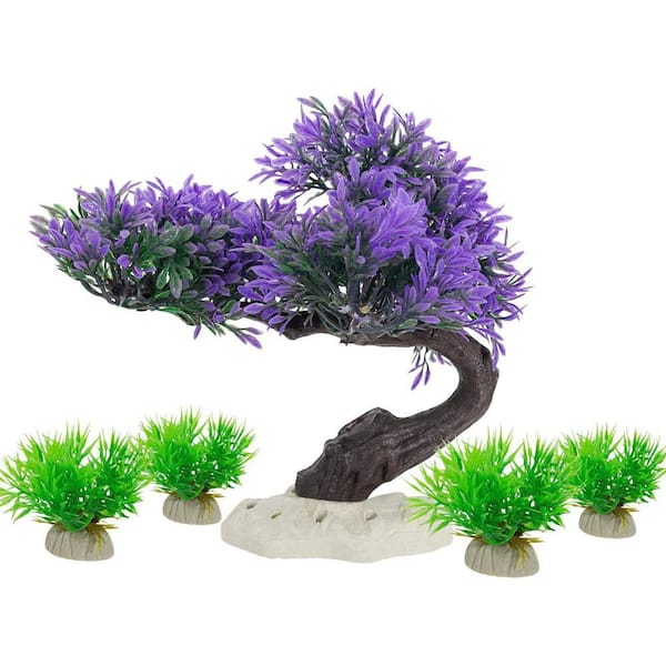 Artificial 5.5 ft. Plastic Bonsai Tree in Pot Realistic Simulation Purple  Plant for Home Office Aquarium Decor 59B1124C2061 - The Home Depot